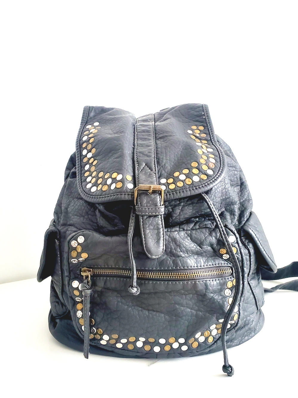 Black Studded Leather Backpack Bag